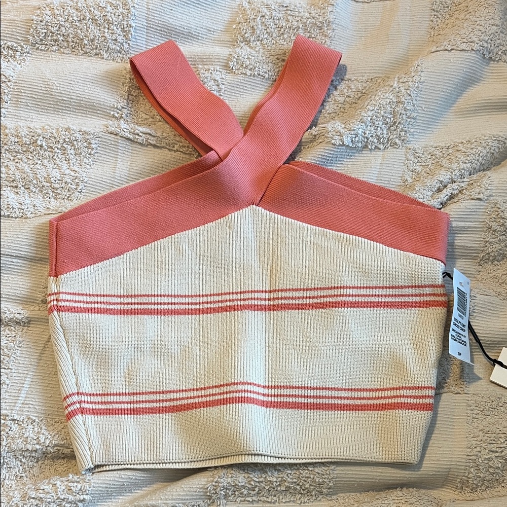 Aritzia Pink and Cream Crop Top